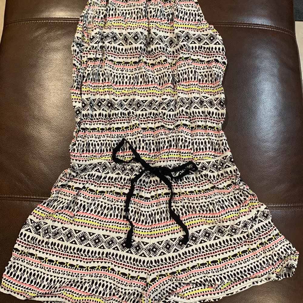 Black & white romper with pink and yellow